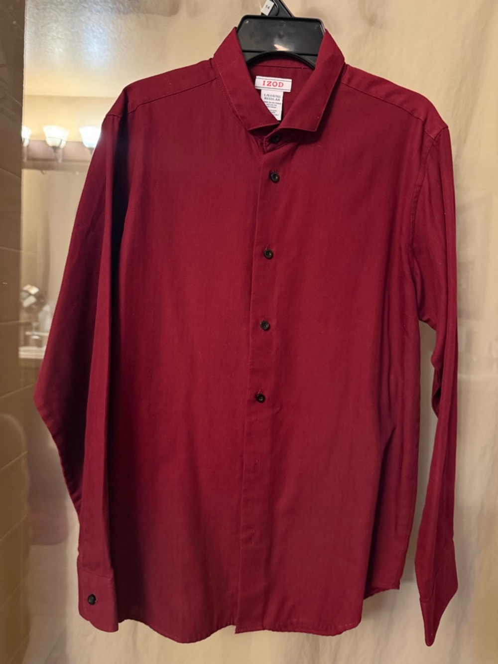 Izod Men's Long-Sleeve Wine Button-Up Dress Shirt